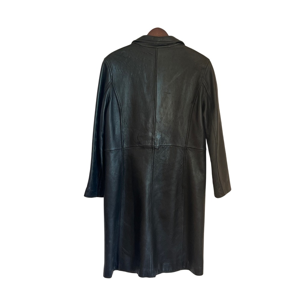 Vintage 90s Wilsons Leather Pelle Studio Black Trench Coat Mod Leather Jacket 1X - Picture 14 of 14